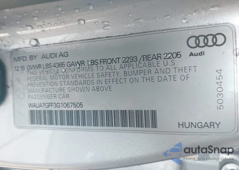 2016 Audi A3 1.8T Premium z USA, uszkodzony, nr VIN WAUA7GFF3G1067505